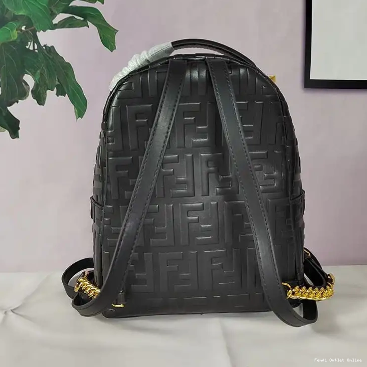 Cheap Motif Leather Backpack FF In Black Nappa Fendi Mini 0603